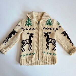 Vintage Toddler Handmade Cowichan Cardigan Sweater Deer Wool